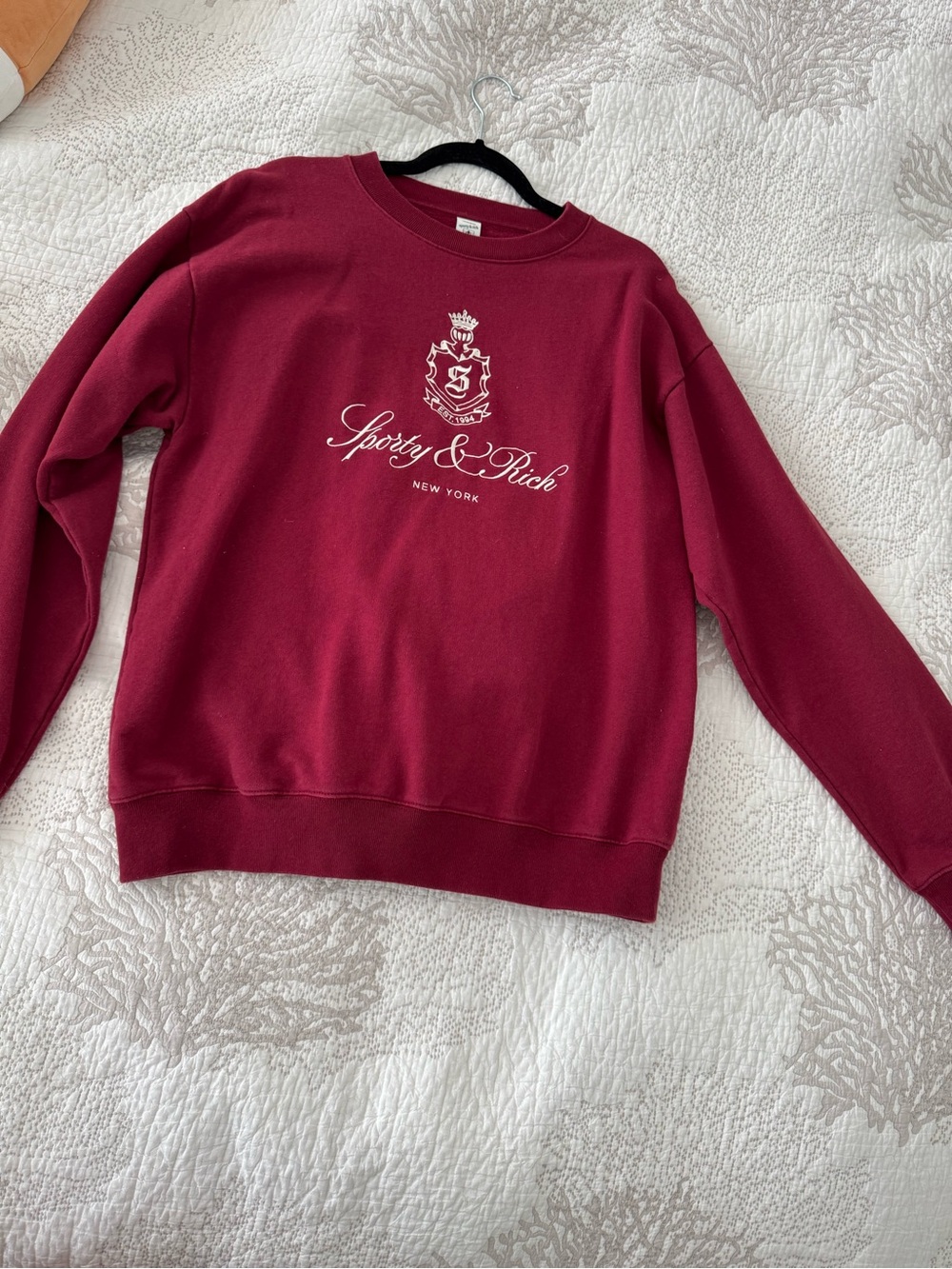Sporty & Rich Wine Red Logo Crewneck Sweatshirt
